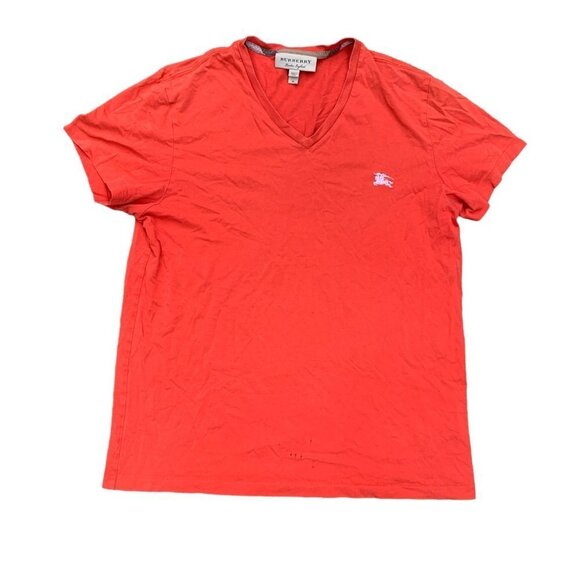 VINTAGE Burberry V Neck T Shirt Medium Orange - Picture 1 of 4